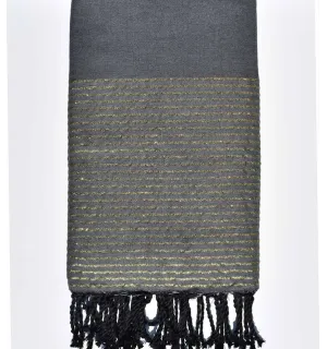 Jeté de canapé gris moyen avec lurex doré Fouta Tunisia - 1