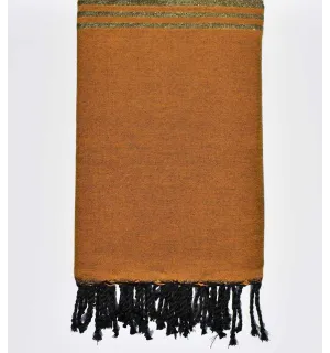 Jeté jaune moutarde avec lurex doré Fouta Tunisia - 1