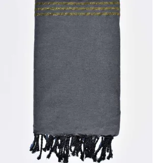 Jeté gris ardoise au fil lurex doré Fouta Tunisia - 1