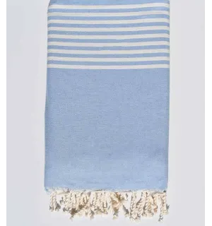 Jeté bleu ciel rayée blanc Fouta Tunisia - 1