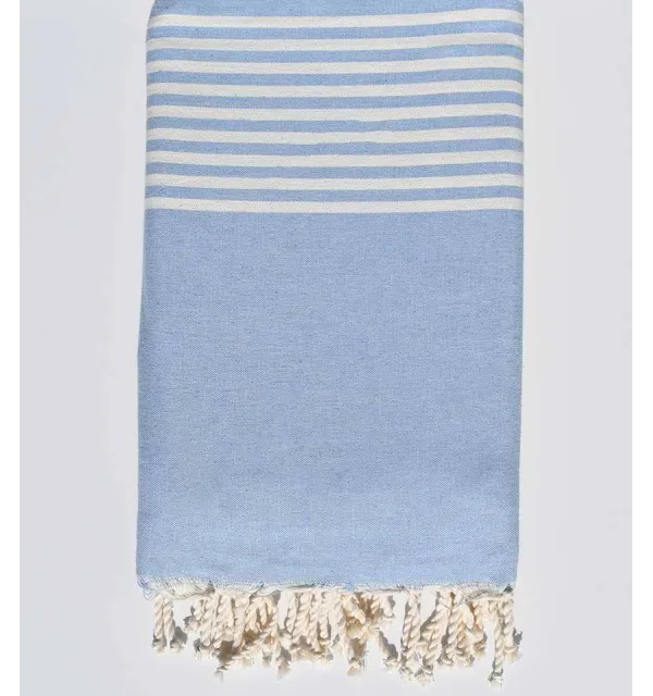 Jeté bleu ciel rayée blanc Fouta Tunisia - 1