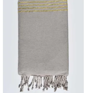 Jeté de canapé grège avec lurex doré Fouta Tunisia - 1