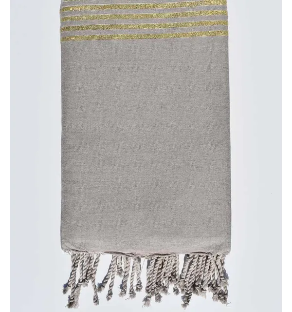 Jeté de canapé grège avec lurex doré Fouta Tunisia - 1