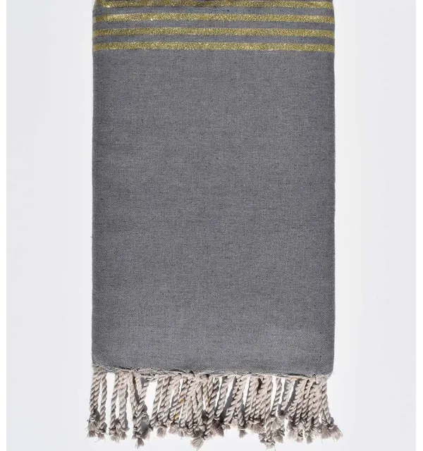 Jeté de canapé gris avec lurex doré Fouta Tunisia - 1