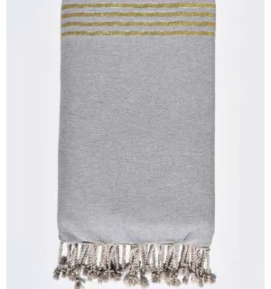 Jeté de canapé gris clair avec lurex doré Fouta Tunisia - 1