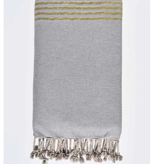 Jeté de canapé gris clair avec lurex doré Fouta Tunisia - 1