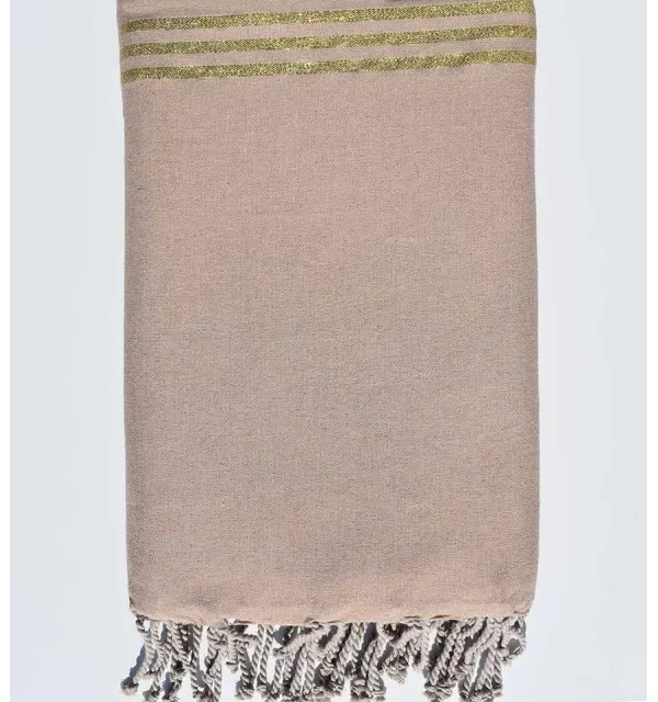 Jeté de canapé beige avec lurex doré Fouta Tunisia - 1