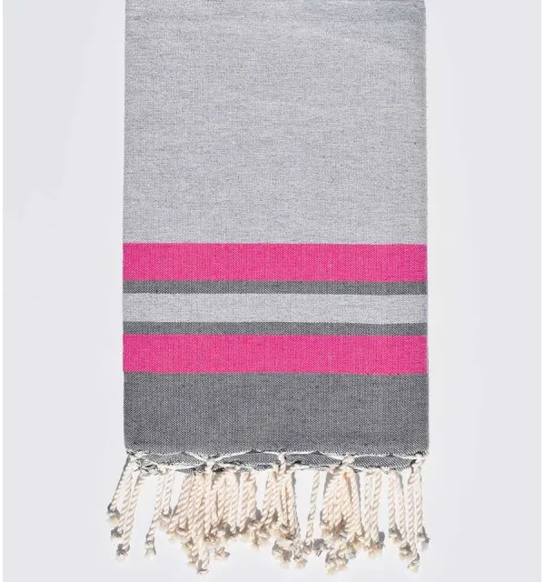 Fouta plate gris clair, rose et gris - 1