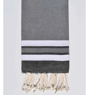 Fouta plate gris, blanc et gris noir Fouta Tunisia - 1