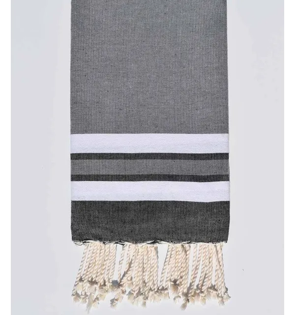 Fouta plate gris, blanc et gris noir Fouta Tunisia - 1