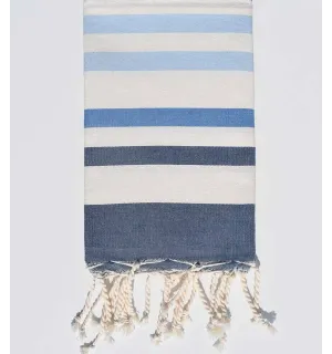 Fouta plate 4 couleurs bleu ardoise, blanc crème, bleu et bleu ciel Fouta Tunisia - 1