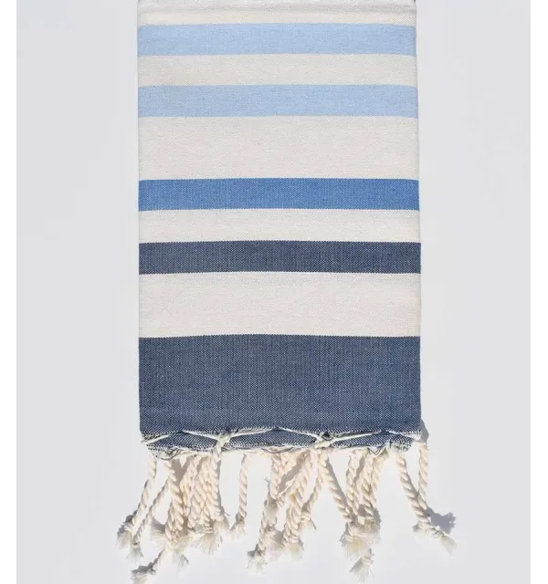 Fouta plate 4 couleurs bleu ardoise, blanc crème, bleu et bleu ciel Fouta Tunisia - 1