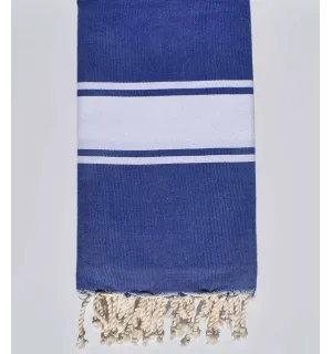 Fouta plate bleu bandes blanche Fouta Tunisia - 1