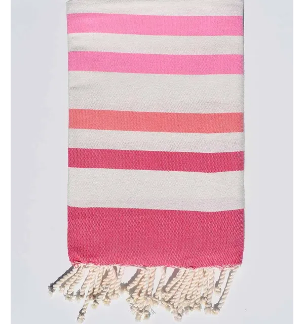Fouta plate rose, blanc crème, rose incarnadin et rose clair Fouta Tunisia - 1
