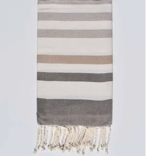 Fouta plate taupe, blanc crème, beige et grège Fouta Tunisia - 1