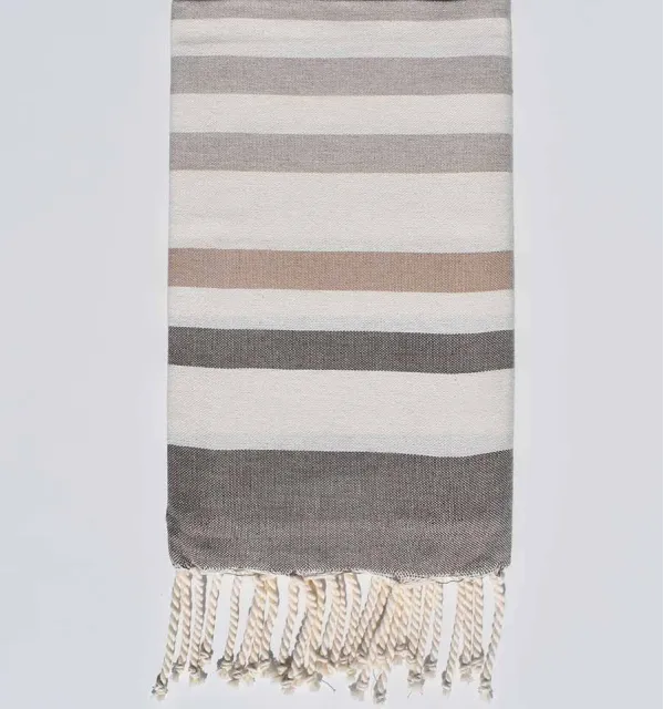 Fouta plate taupe, blanc crème, beige et grège Fouta Tunisia - 1