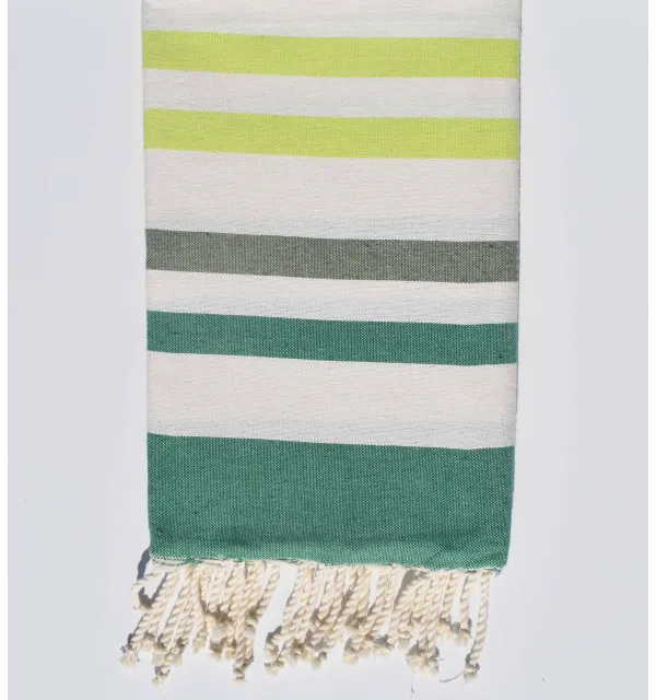 Fouta plate vert, blanc crème, vert pâle et vert anis Fouta Tunisia - 1