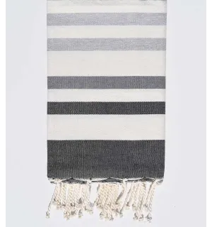 Fouta plate gris noir, blanc crème, gris et gris clair Fouta Tunisia - 1