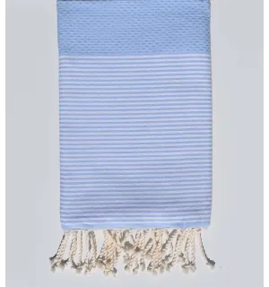 Fouta nid d'abeille bleu clair avec rayures Fouta Tunisia - 1