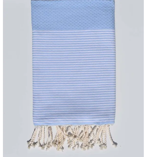 Fouta nid d'abeille bleu clair avec rayures Fouta Tunisia - 1