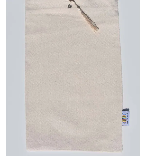 Pochette fouta beige clair nœud pompon blanc cassé Fouta Tunisia - 1
