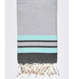 Fouta plate gris clair, vert d'eau et gris noir Fouta Tunisia - 1