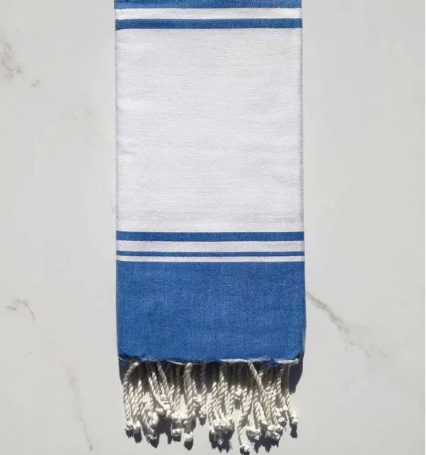 Fouta Plate milano blanche et bleu Fouta Tunisia - 4