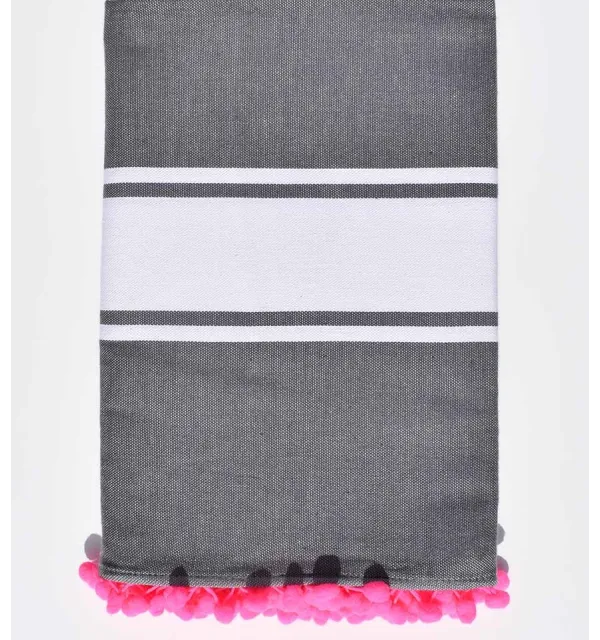 Fouta gris acier avec pompons Fouta Tunisia - 1