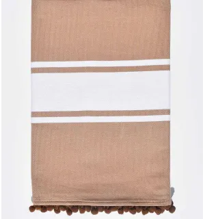 Fouta plate couleur sépia avec pompons Fouta Tunisia - 1