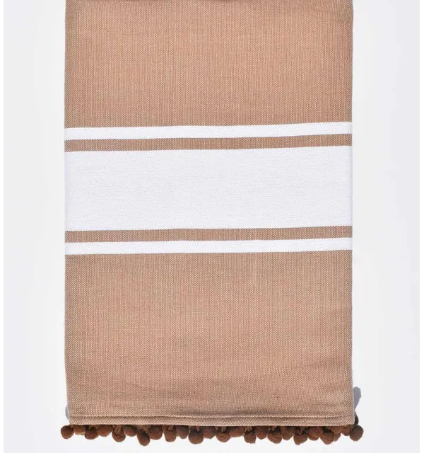 Fouta plate couleur sépia avec pompons Fouta Tunisia - 1