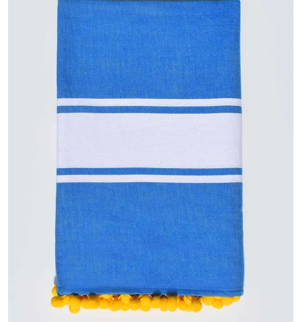 Fouta bleu électrique avec pompons Fouta Tunisia - 1