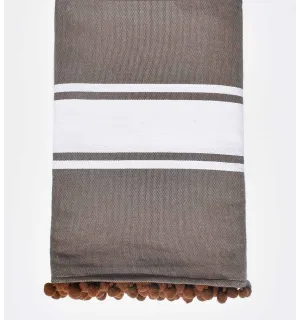 Fouta marron avec pompons Fouta Tunisia - 1