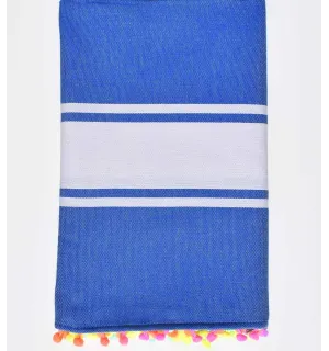 Fouta bleu roi avec pompons Fouta Tunisia - 1