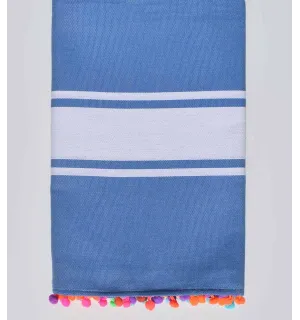 Fouta bleu bleuet avec pompons Fouta Tunisia - 1