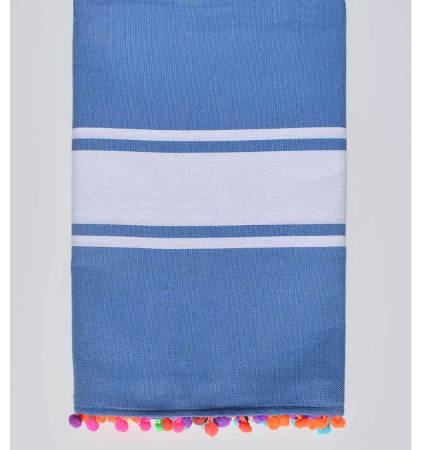 Fouta bleu bleuet avec pompons Fouta Tunisia - 1