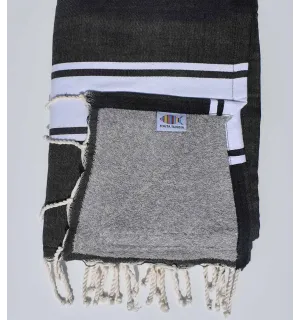 Fouta plate gris noir doublée éponge gris Fouta Tunisia - 1