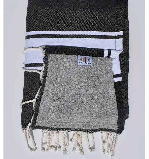 Fouta plate gris noir doublée éponge gris Fouta Tunisia - 1