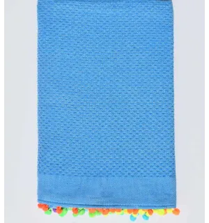 Fouta unie bleu azur avec pompons Fouta Tunisia - 1