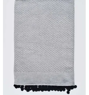 Fouta en nid d'abeille gris avec pompons Fouta Tunisia - 1