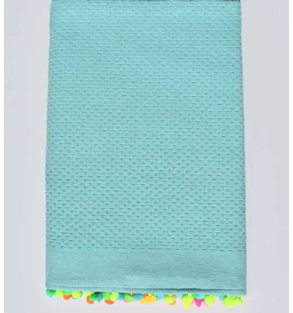 Fouta turquoise clair avec pompons Fouta Tunisia - 1