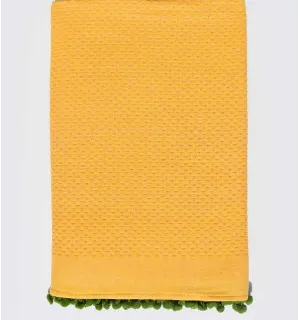 Fouta jaune avec pompons  - 1