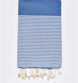 Fouta nid d'abeille bleu smalt Fouta Tunisia - 1