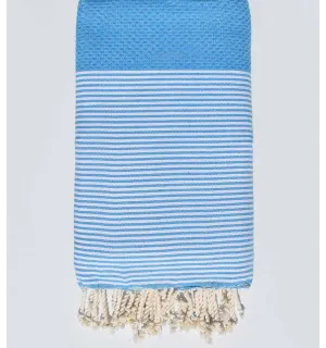 Jeté couple en nid d'abeille bleu azur Fouta Tunisia - 1
