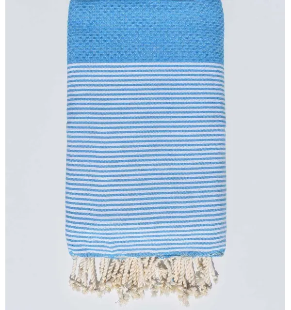 Jeté couple en nid d'abeille bleu azur Fouta Tunisia - 1
