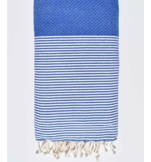 Jeté nid d'abeille bleu avec rayures 1.90m*2m Fouta Tunisia - 1