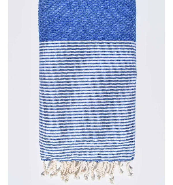 Jeté nid d'abeille bleu avec rayures 1.90m*2m Fouta Tunisia - 1