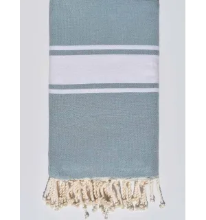 Jeté bleu pale bande blanche Fouta Tunisia - 1