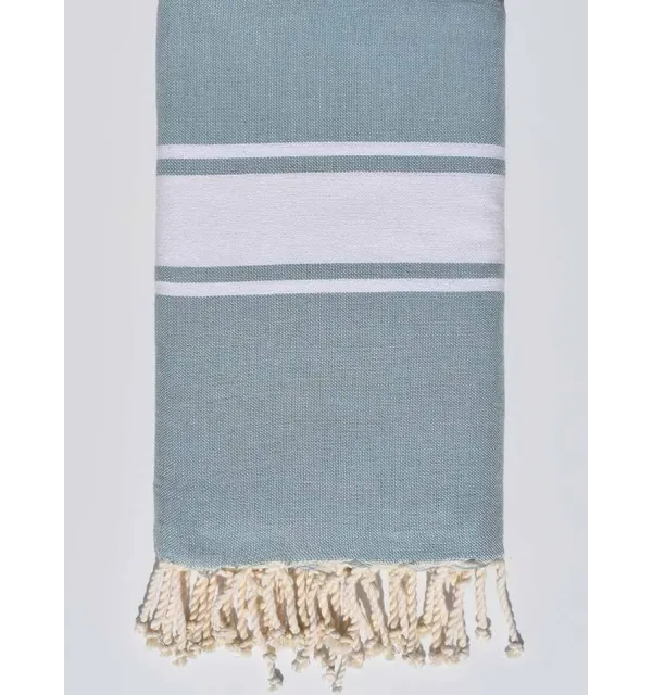 Jeté bleu pale bande blanche Fouta Tunisia - 1