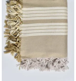 Jeté de canapé 4 franges couleur beigeasse avec rayures blanc crème Fouta Tunisia - 2