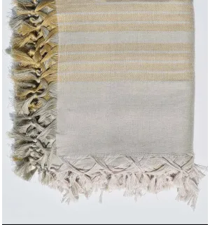 Jeté de canapé 4 franges vert de gris avec rayures écru 2.2m*2.8m Fouta Tunisia - 1
